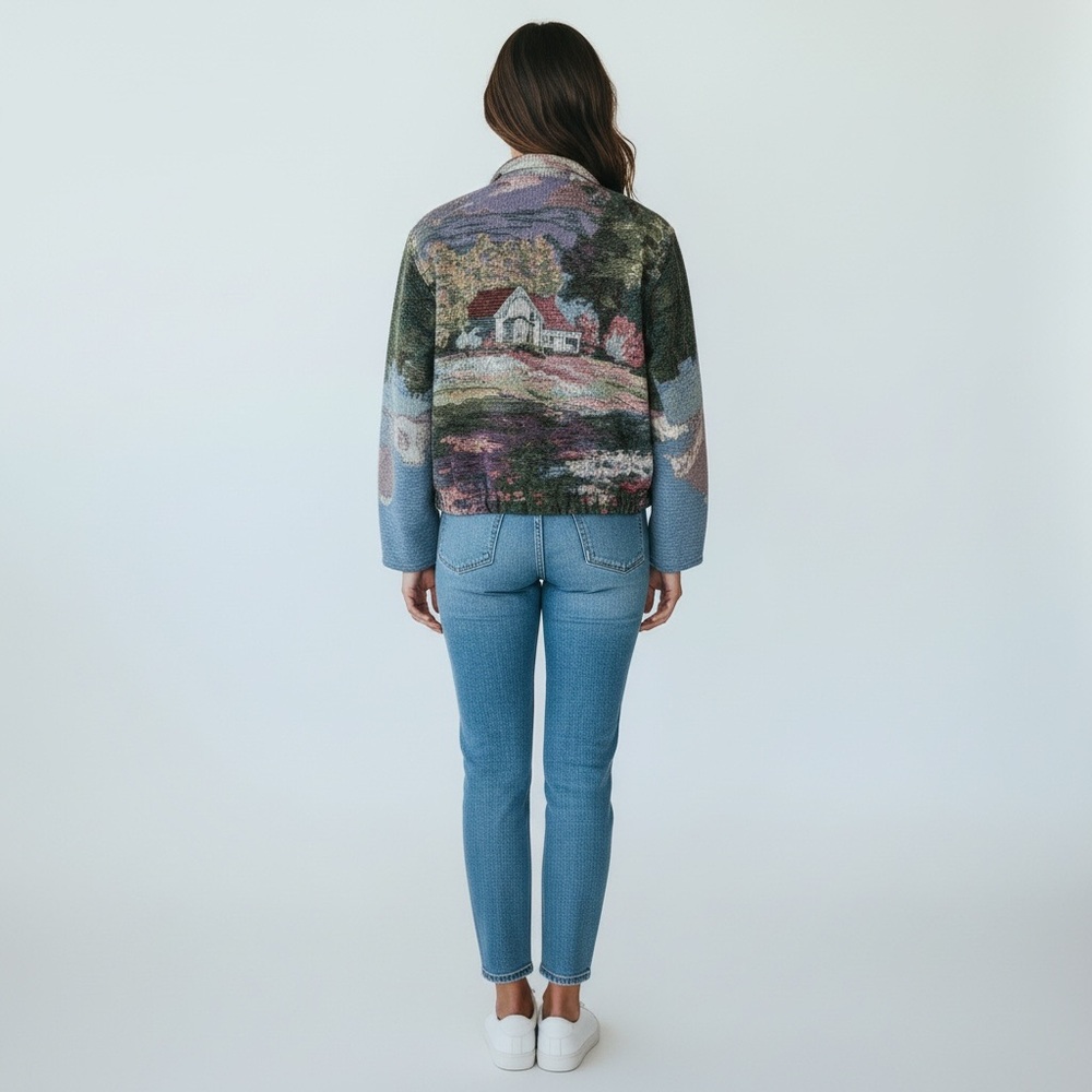 PAINTED PONY Vintage Tapesty Blanket Cropped Jacket Country Cottage Size M - Picture 15 of 15